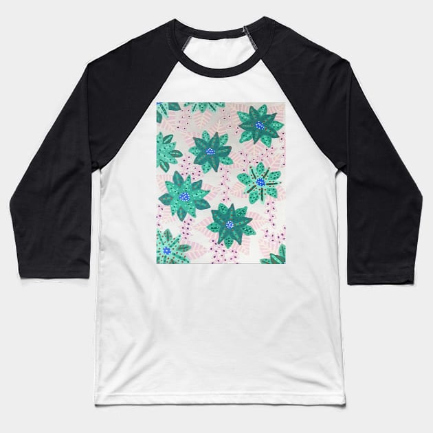 Mint Green Festive Flowers Baseball T-Shirt by DanielleGensler